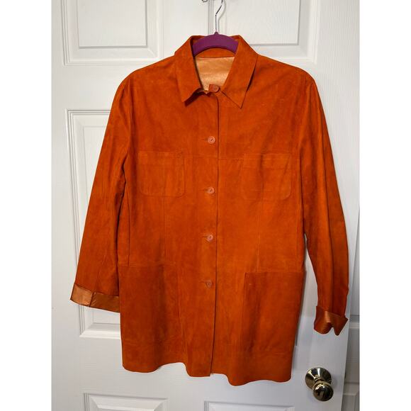 New Guy Fulop Leather Orange Reversible Made Italy Jacket Vacation Womens MED - Picture 2 of 7